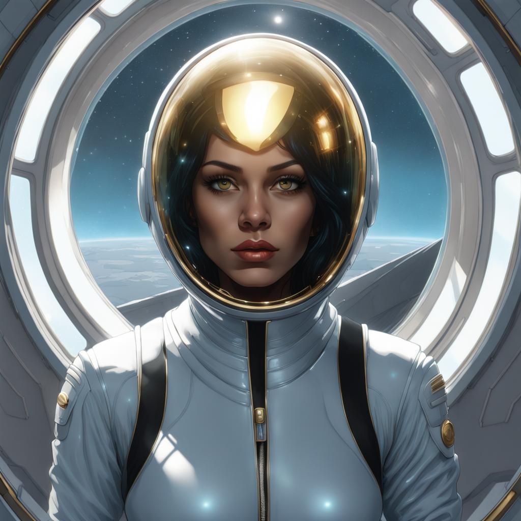 Blue-Skinned Woman in Spacesuit: Hyperdetailed Portrait