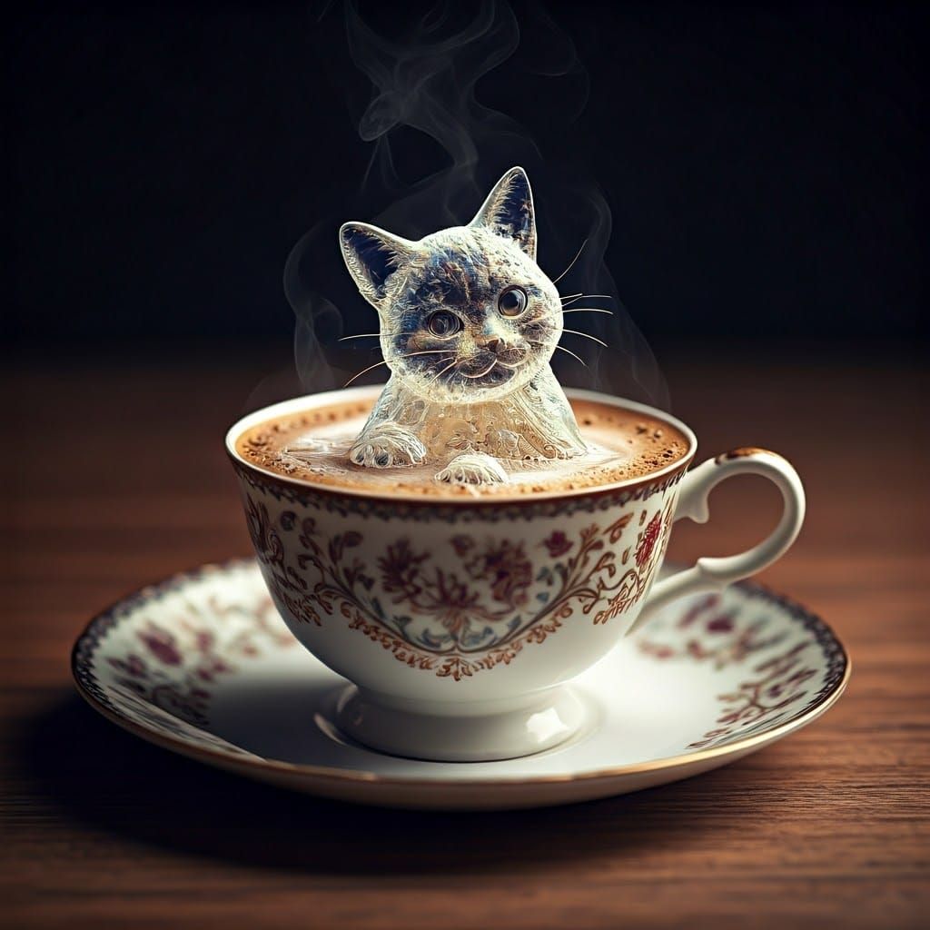 Ephemeral Bubble Cat in Coffee Cup
