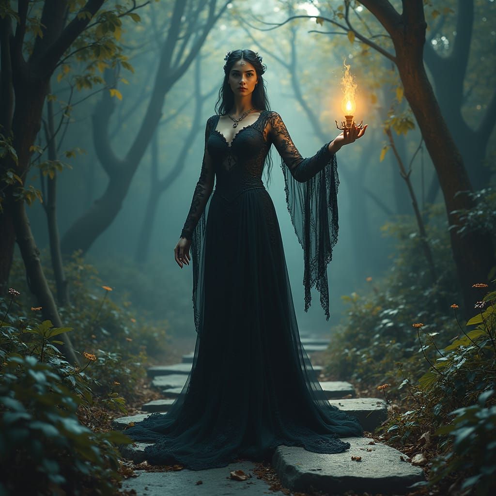 Hecate at the Crossroads in Matte Painting Style