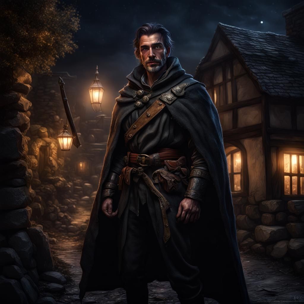 Noble Ranger Rogue in Village at Night