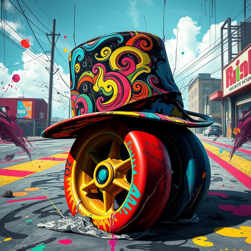Vibrant Urban Art Piece in Cyberpunk Style