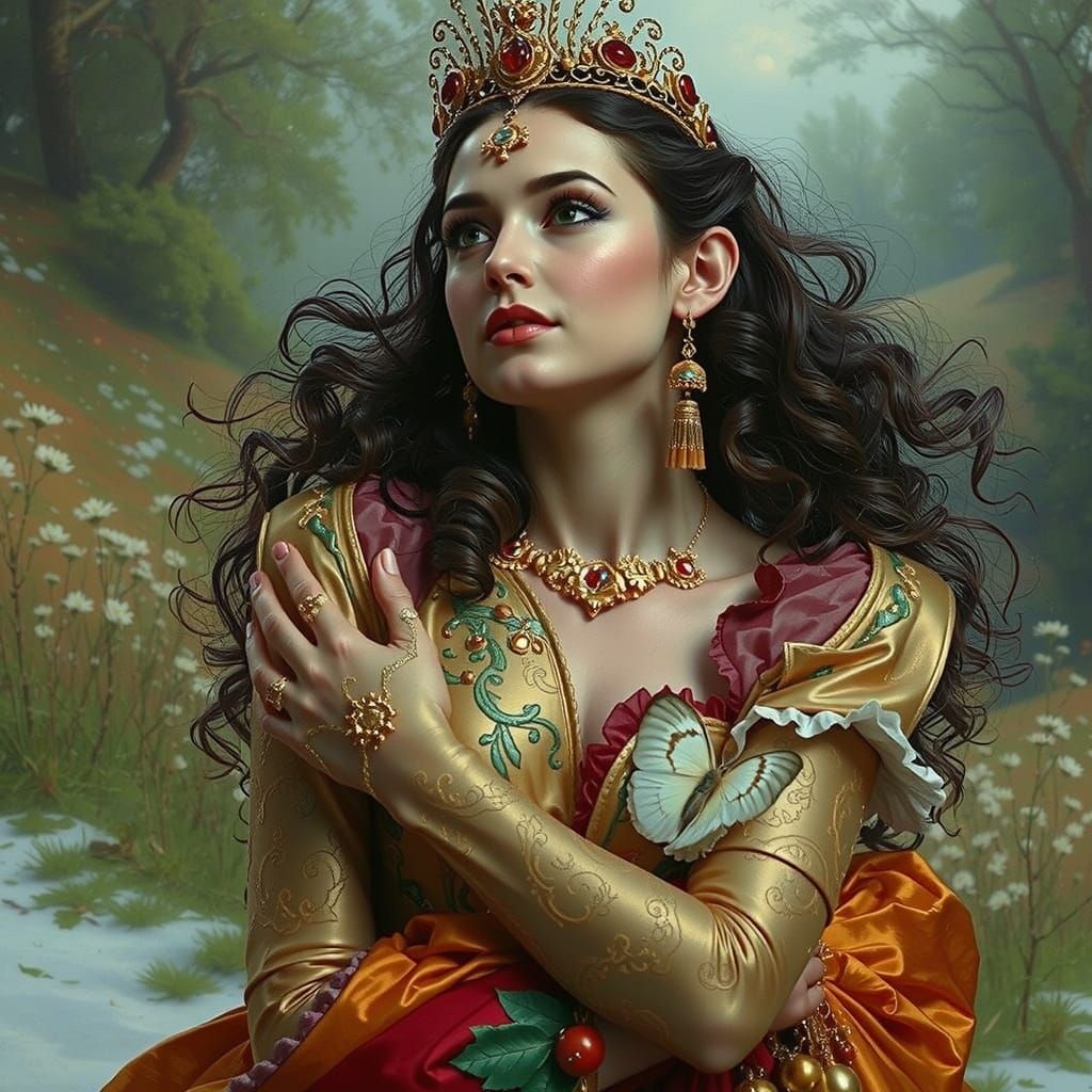 Victorian Figure in Dreamlike French Landscape