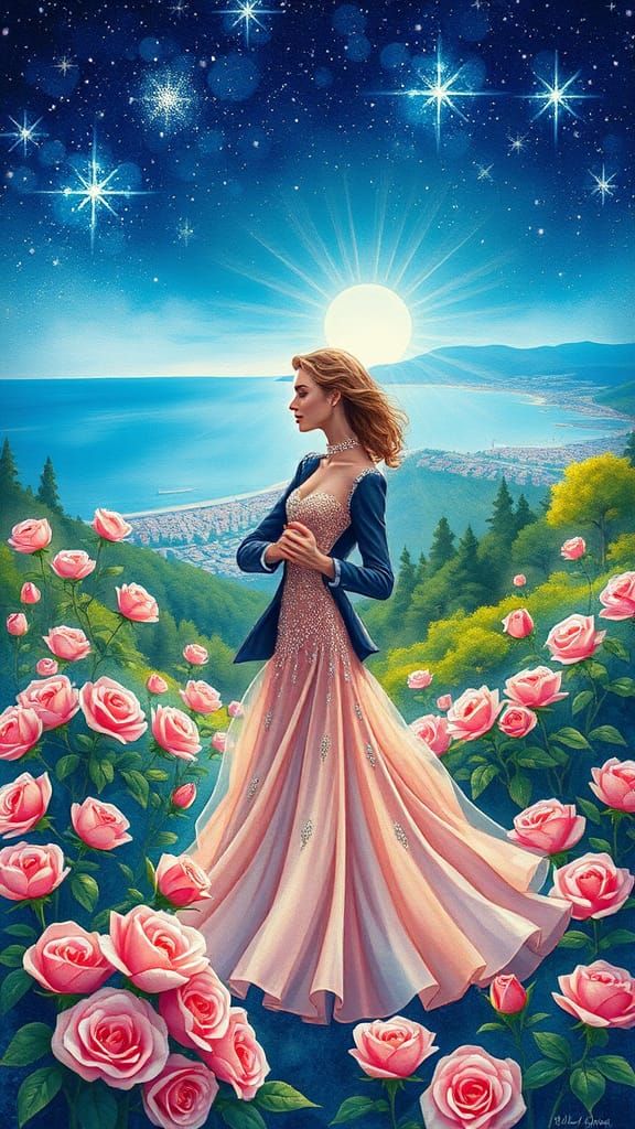 Ethereal Couple Dance in Whimsical Garden Under Starry Night...