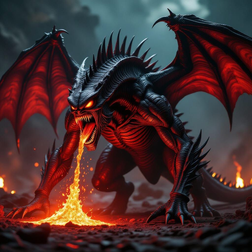 Giger-Inspired Dragon of Hell with Magma Blood