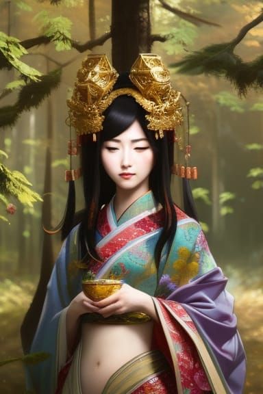 Ukemochi: Japanese Food Goddess, Hyperdetailed Portrait