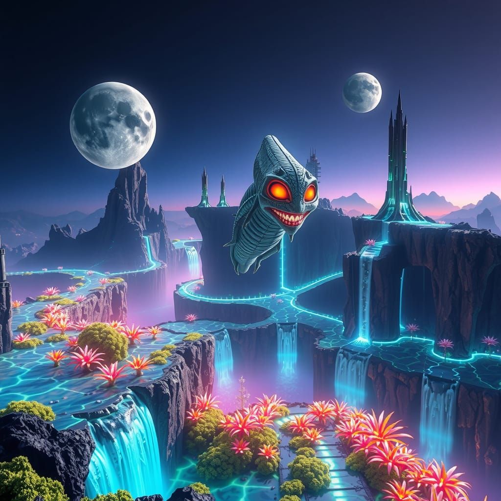 Surreal Alien Planet with Bioluminescent Flora