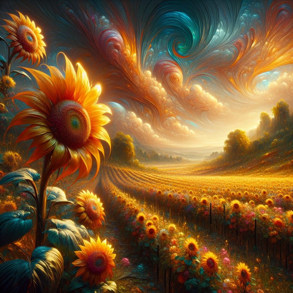 Vibrant Fantasy Sunflowers in Deep Colors