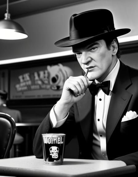 Snoopy and Woodstock in Film Noir Diner Scene