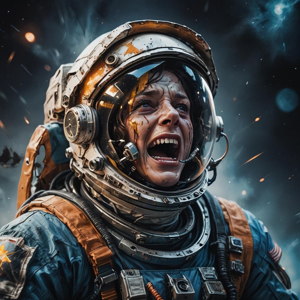 Astronaut's Agonized Scream in Sci-Fi Horror Art