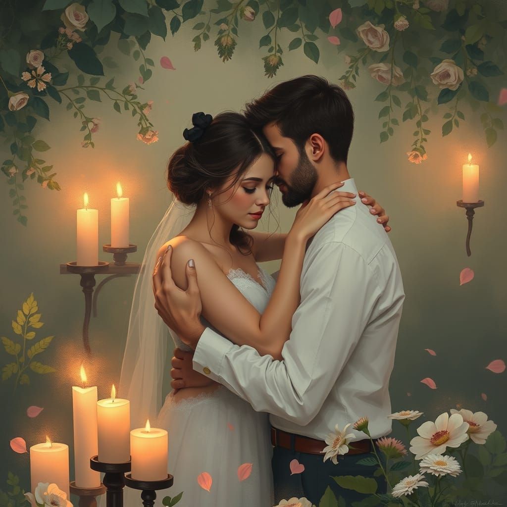 Surreal Whimsical Portrait of Love in Soft Candlelight