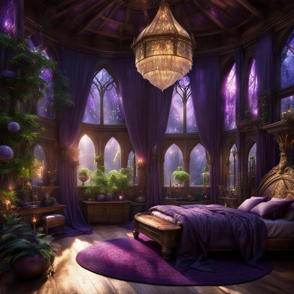 Magical Elven Bedroom with Celestial Decor: Digital Painting