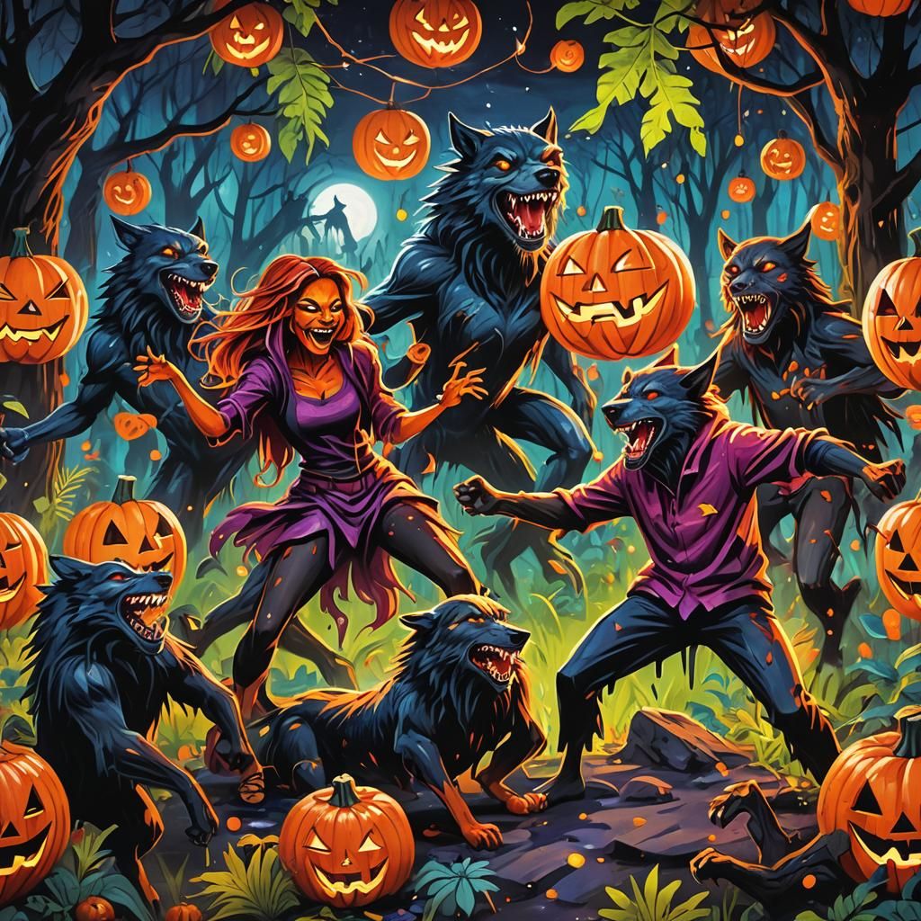 Halloween Jungle Party in Graffiti Art Style