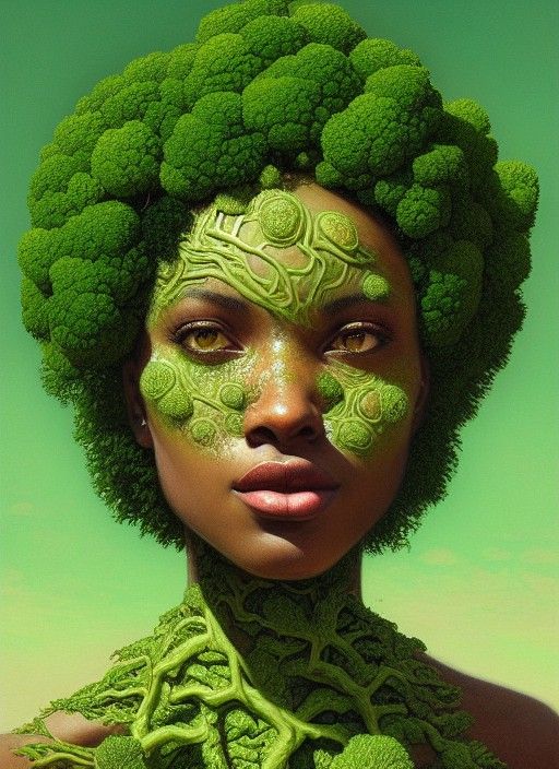 Ethereal Mandelbroccoli Woman Portrait in Hyperrealism