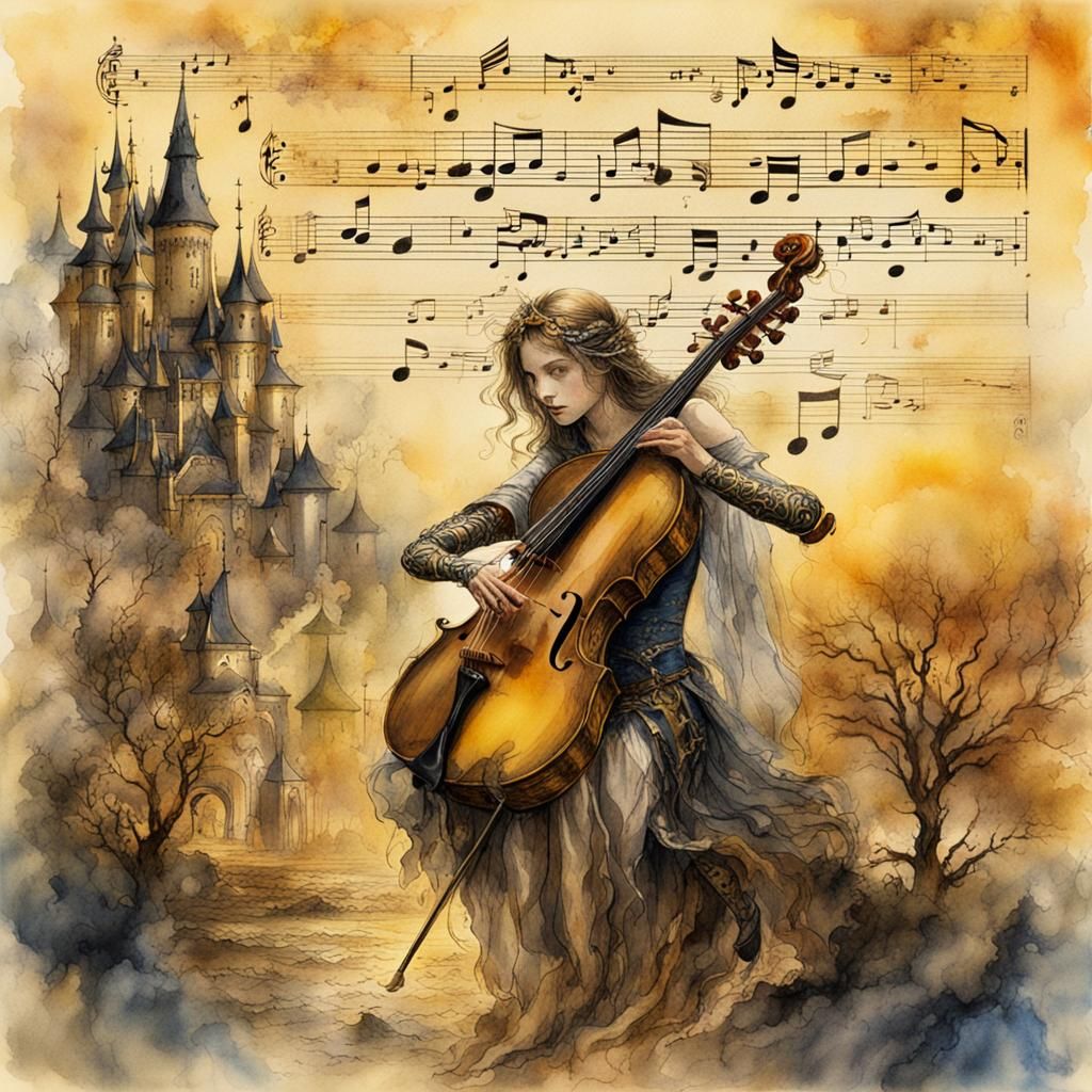 Fairy Mélusine Illustration on Vintage Music Score