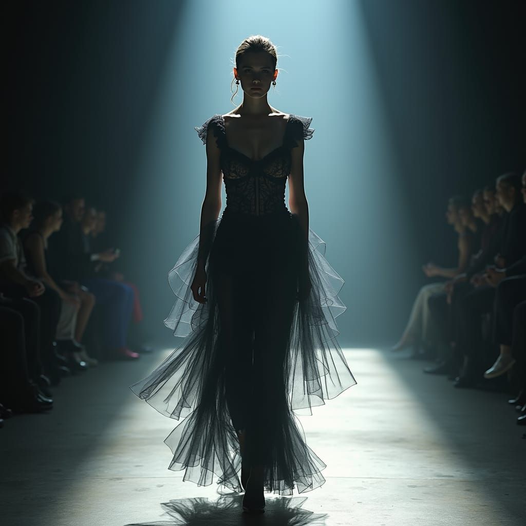 Model in Haute Couture with Ethereal Shadows