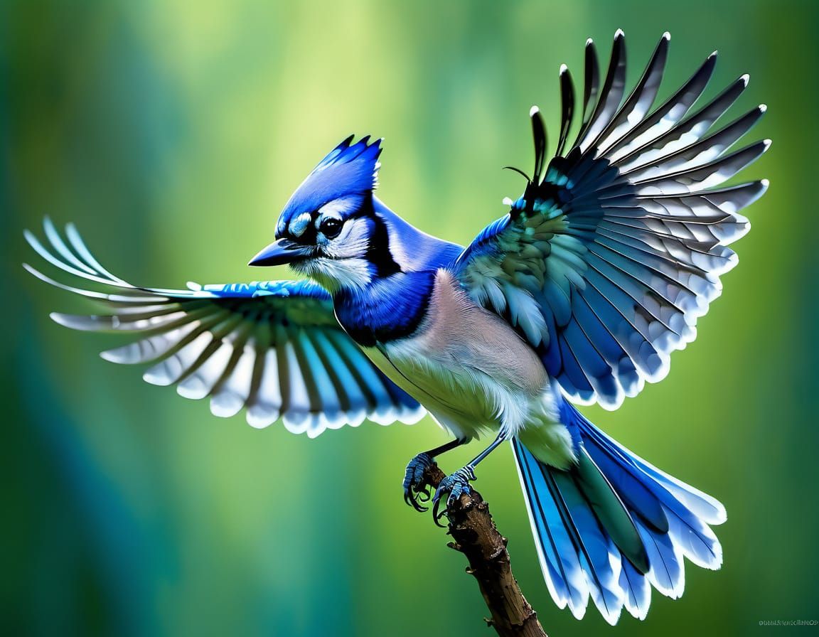 Vibrant Blue Jay in Dramatic Flight, Liquid Ink Watercolour ...