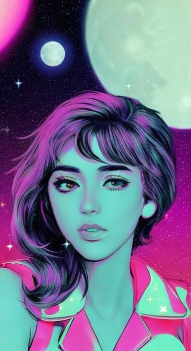 Synthwave Moon and Stars in Neon Retro Universe