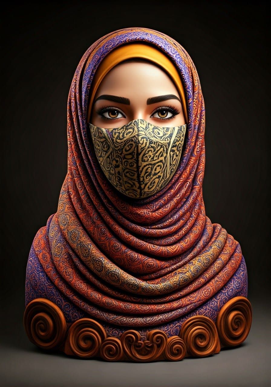 Low Poly Statue of Hijabi Woman in Papier-mâché