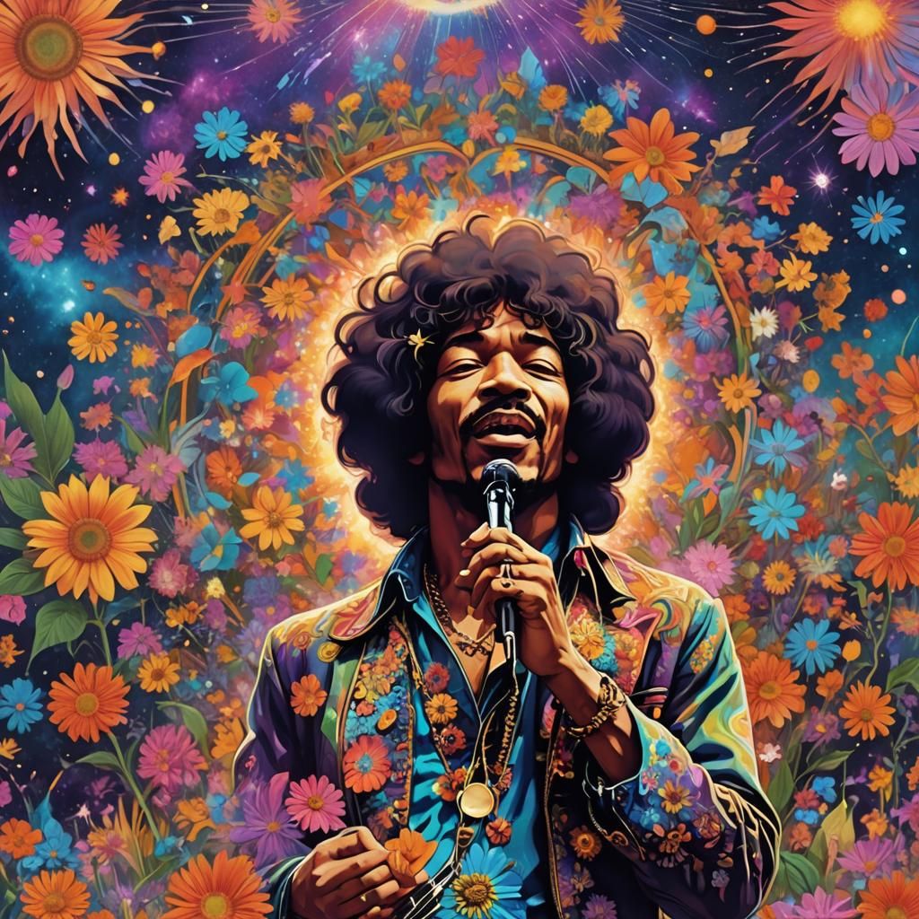 Psychedelic Flower Power Art in 60s Style