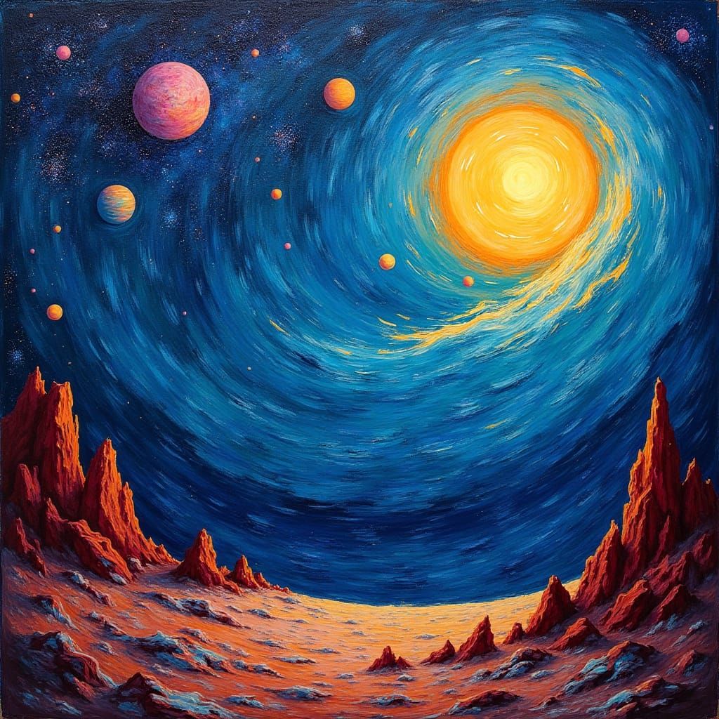 Cosmic Night Sky in Post-Impressionist Style