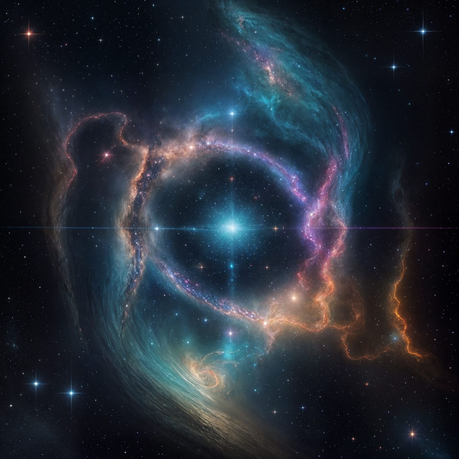 Cosmic Portal Holds Serene, Androgynous Figure in its Heart