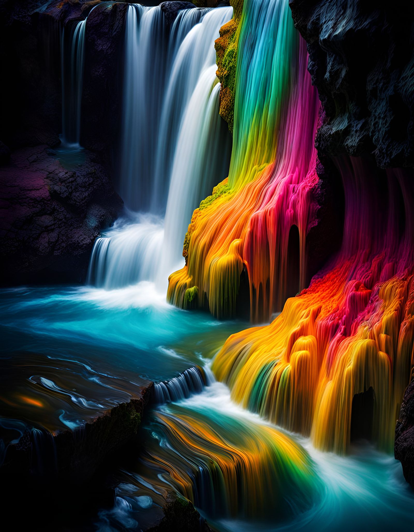 Majestic Alcohol Ink Waterfall with Glowing Colors