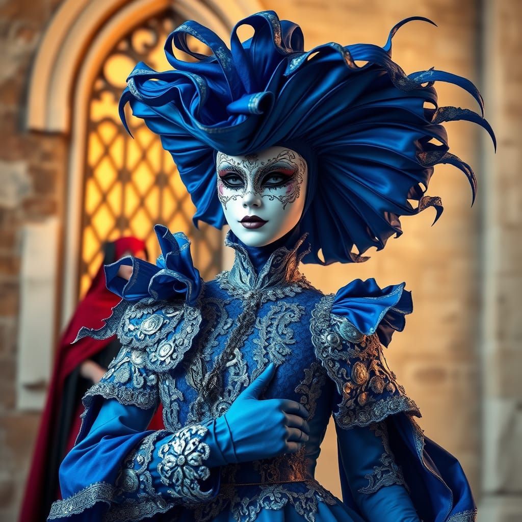 Mysterious Carnival Figure in 18th Century Venetian Elegance
