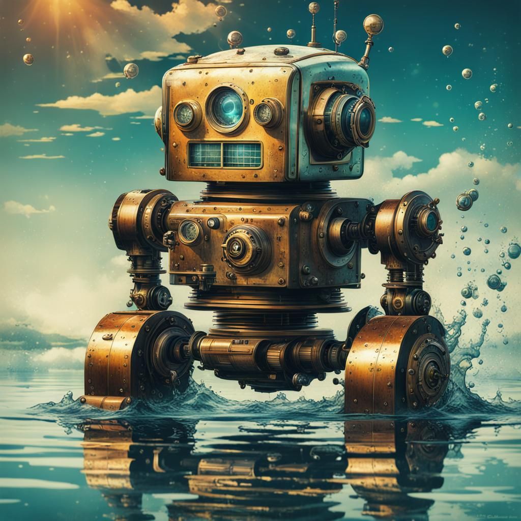 Robot Reflection: Vintage Japanese Steampunk Art