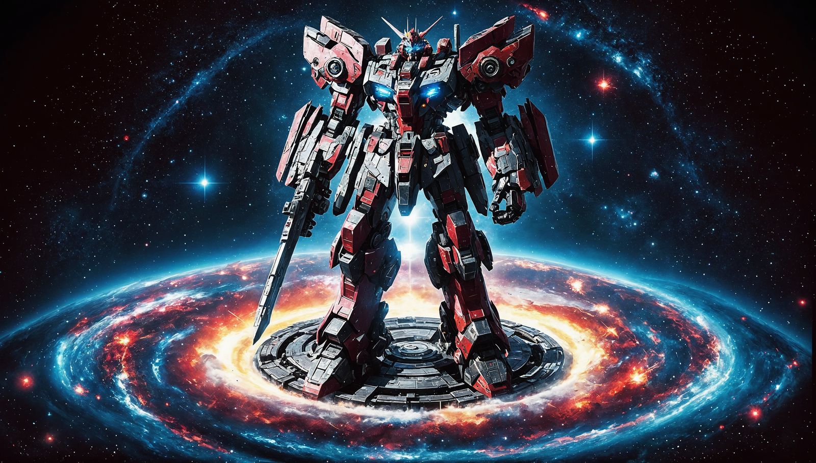 Galaxy-Sized Battle Mech in Anime Style