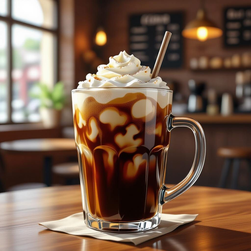 Iced Coffee with Creamy Foam in Cozy Cafe