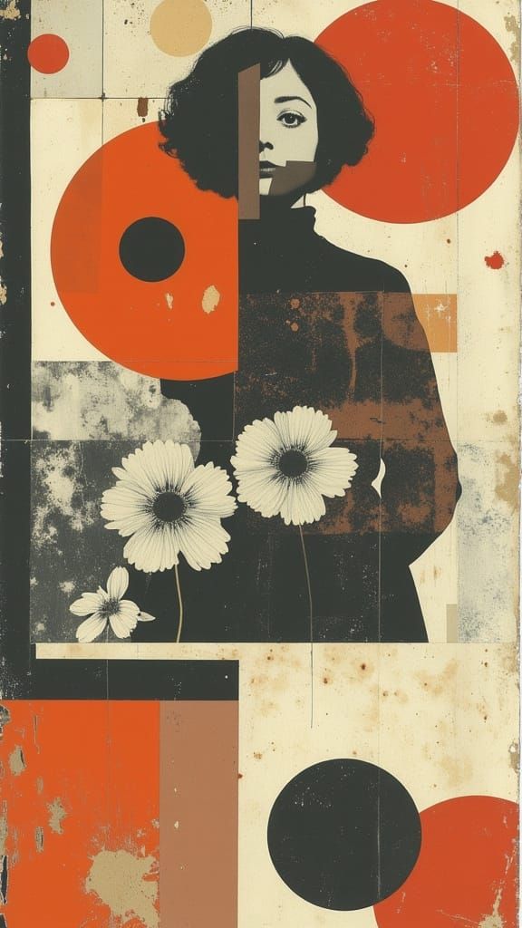 Surreal Pop Art Portrait of Human Hand amidst Daisies and Po...