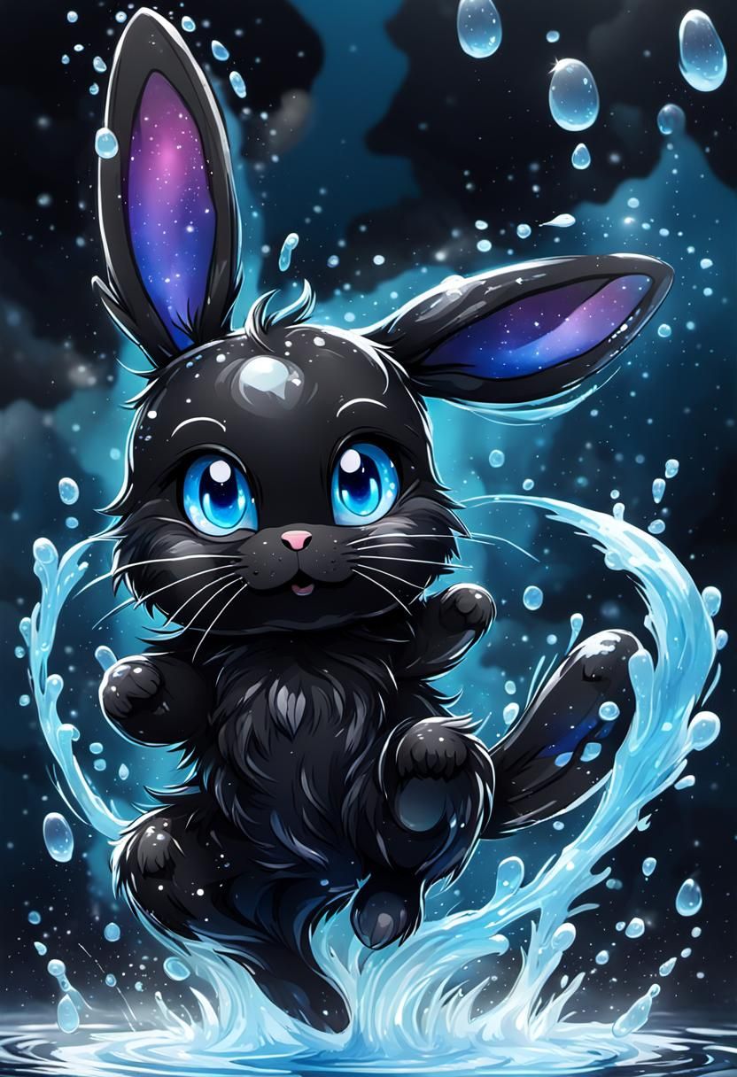 Magical Black Rabbit with Water Eyes, 3D Anime Art