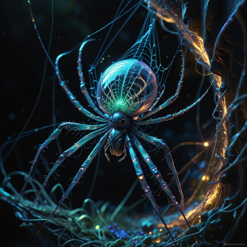 Spider Crafts Iridescent Sculptures in Ethereal Glow
