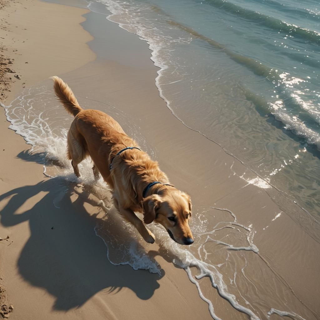 Golden Retriever Runs on Sun-Kissed Beach