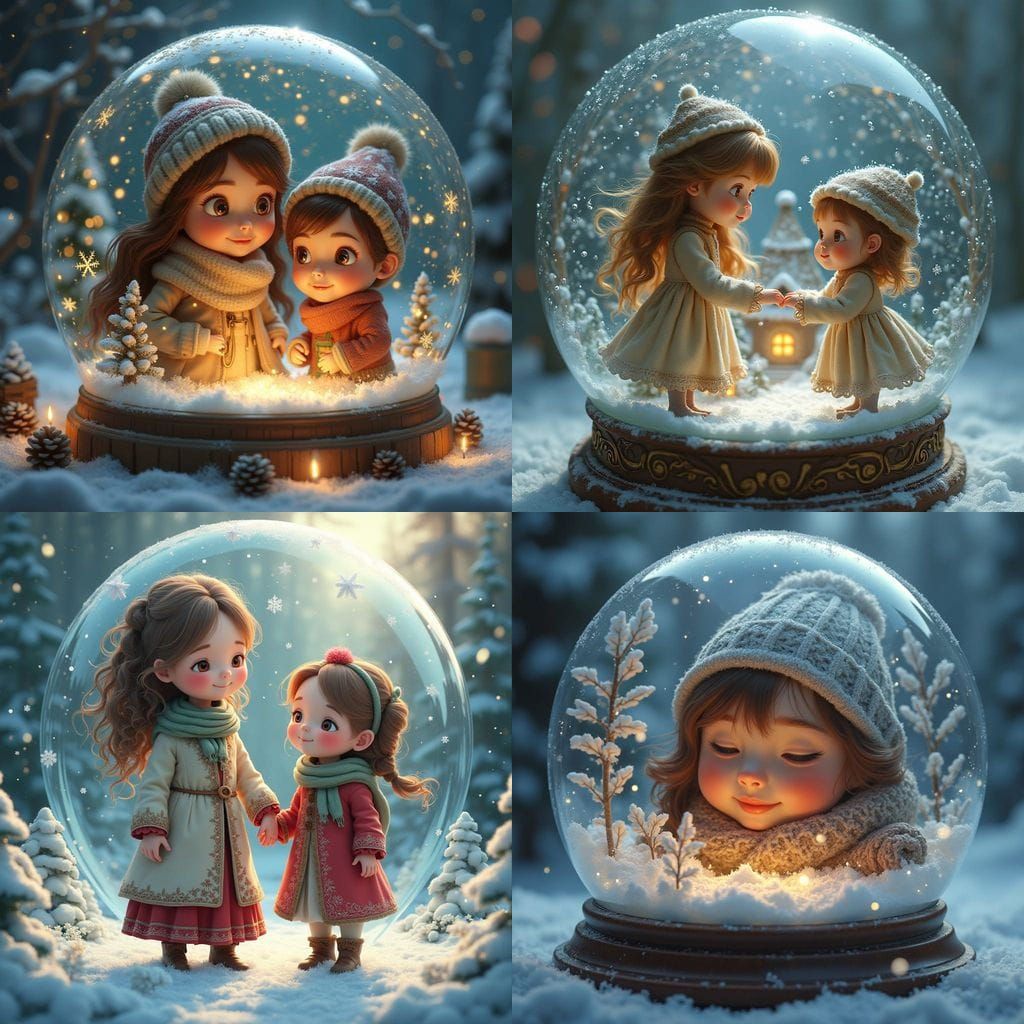 Whimsical Snow Globe Scene with Grandmother and Granddaughte...