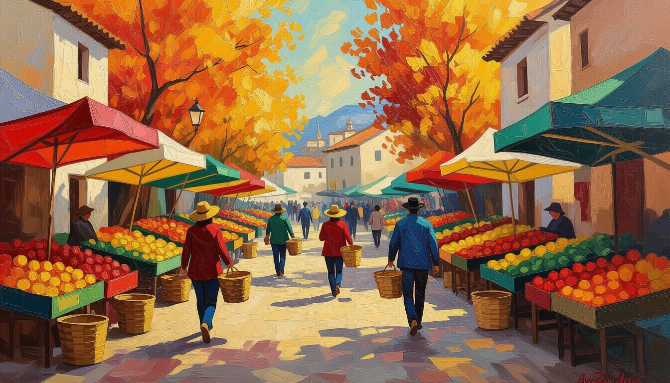 Harvest Festival Marketplace in Impressionist Style