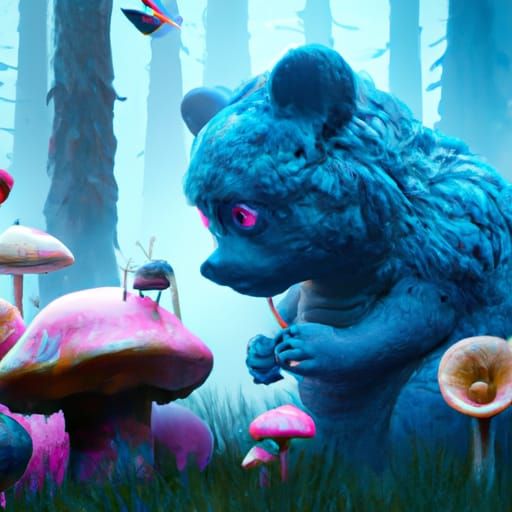 Blue Bear's Fantasy Feast in Mushroom Forest