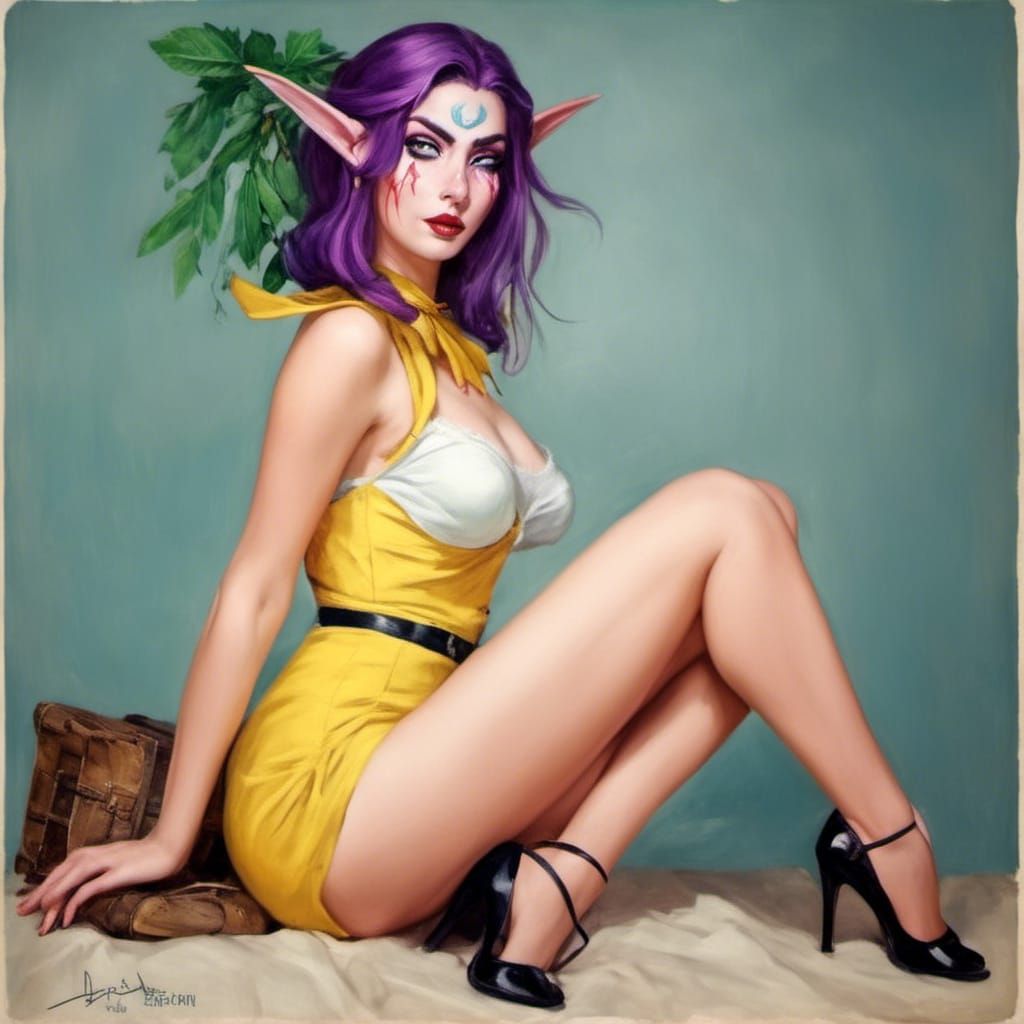 Night Elf in Pinup Style Illustration
