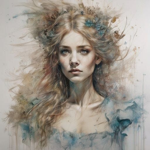 Hyperdetailed Cinderella Ink and Watercolor Art