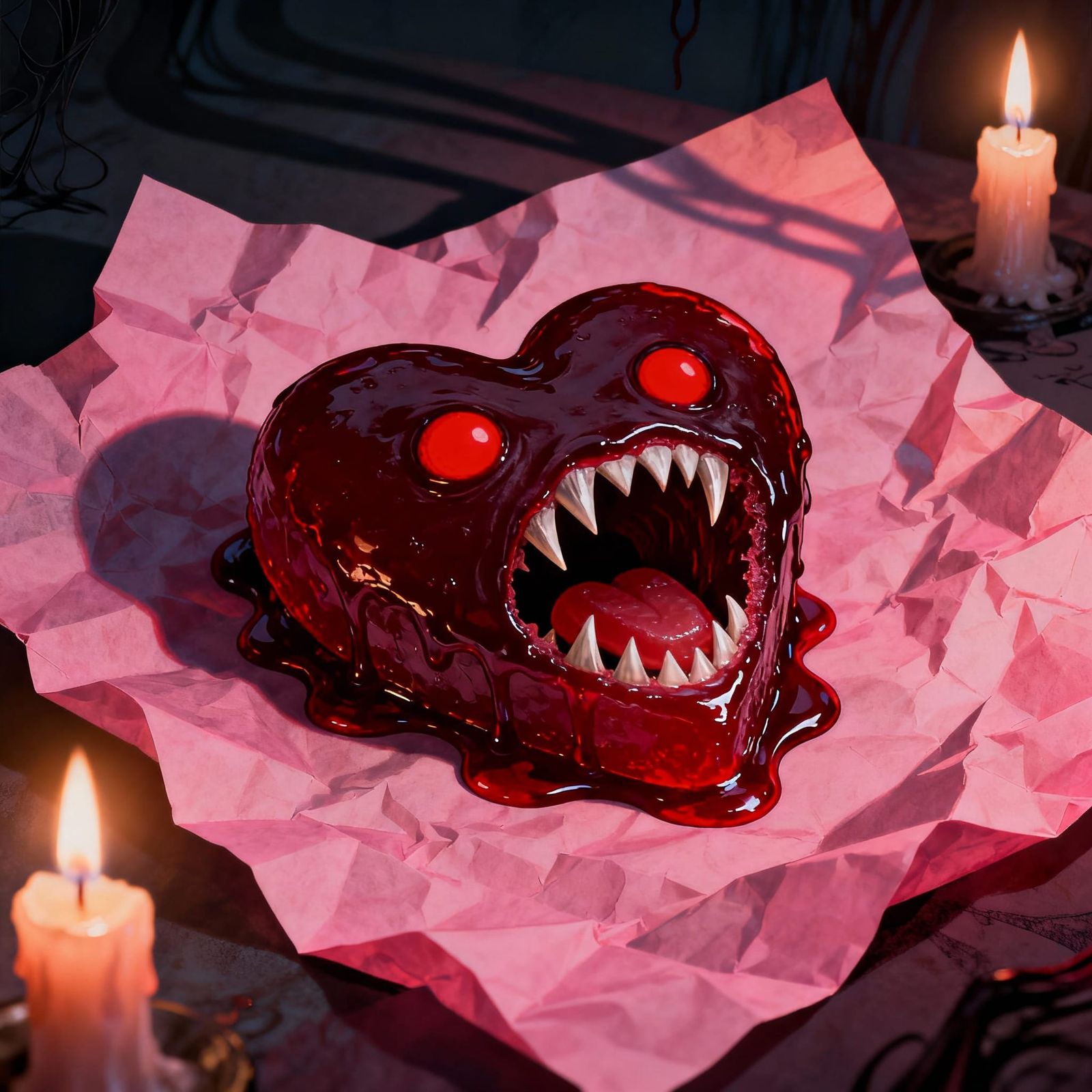 Grotesque Valentine Candy With Teeth and Glowing Eyes