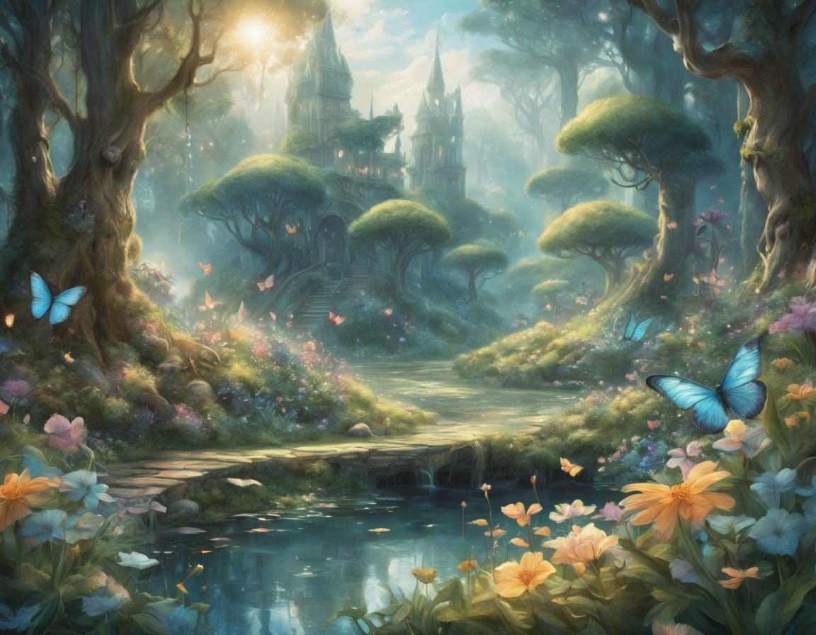 Whimsical Fantasy Illustration in Dreamy Watercolor Style