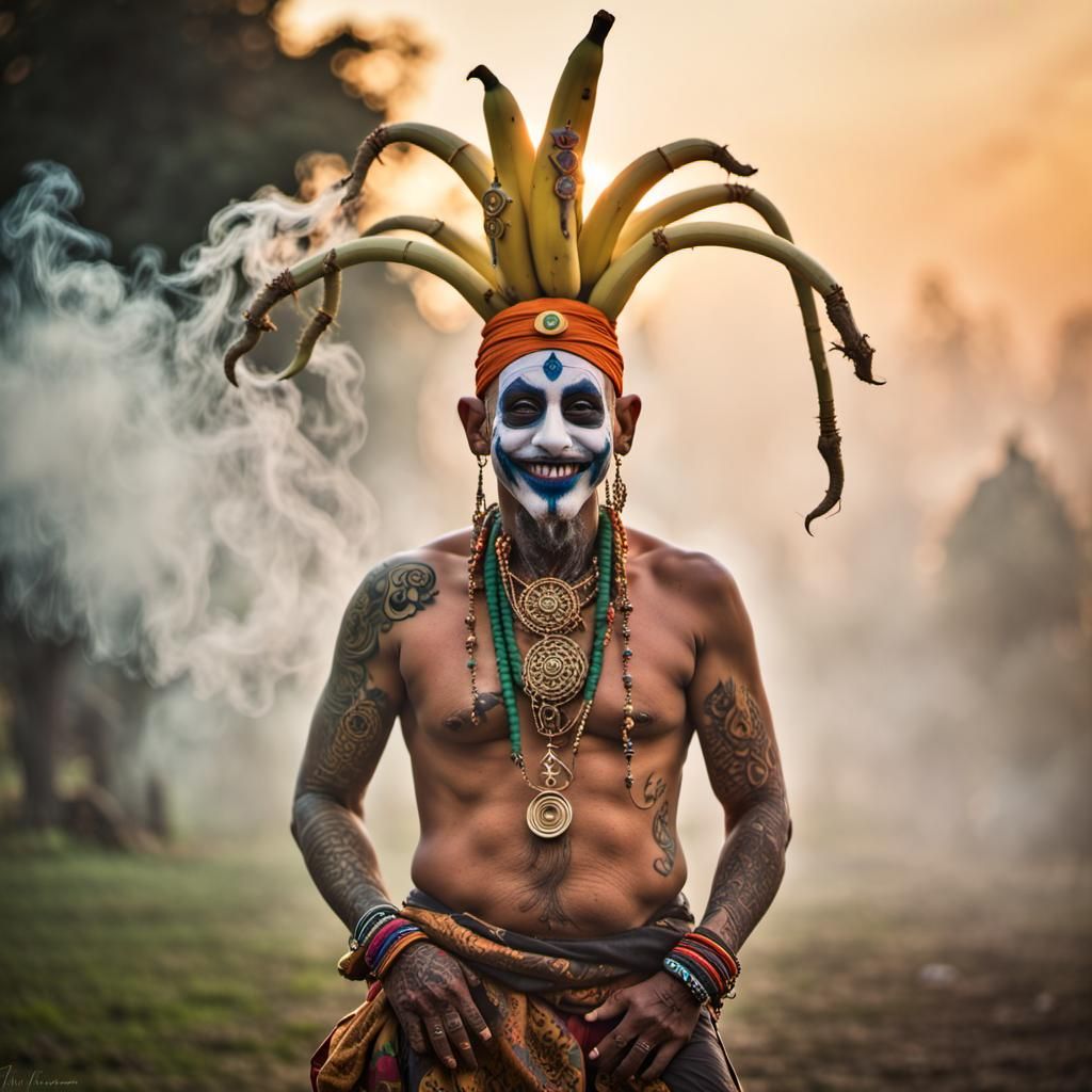 Giant Jester Banana Scarecrow in Fantasy Art