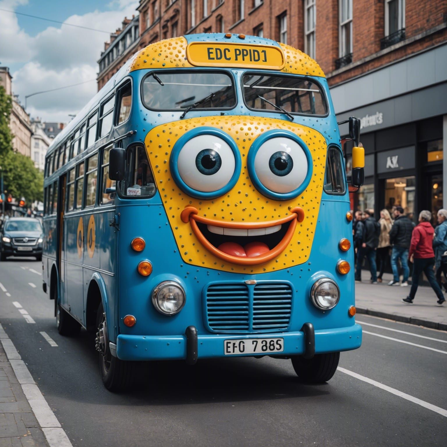 Hyperrealistic Bus with Googly Eyes in 4K