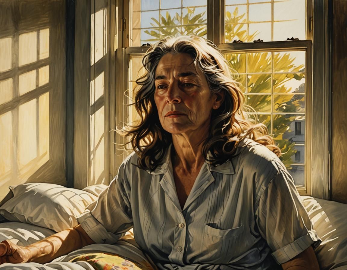 Sunlit Morning Portrait of Woman in Bed