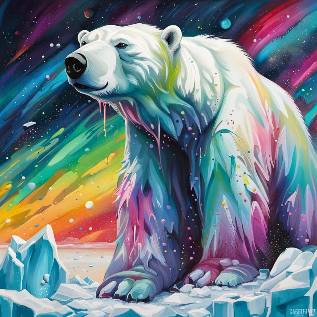 Polar Bear Aurora Borealis Graffiti Art