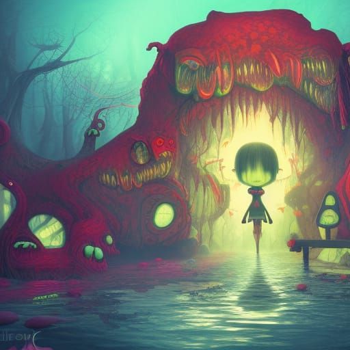 Surreal Cartoon: Adorable Monster with Dark Surprise