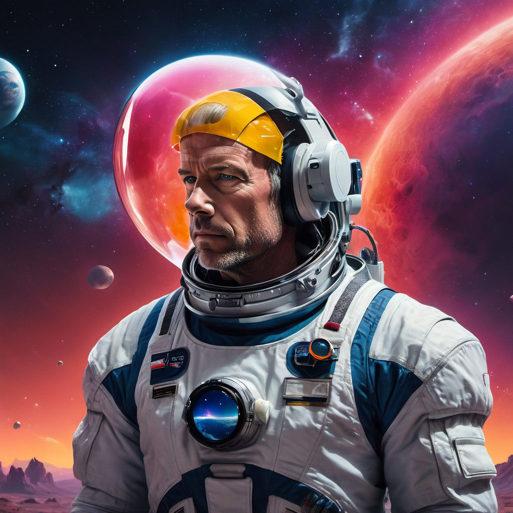 Astronaut Standing on Alien Planet Gazing at Nebula