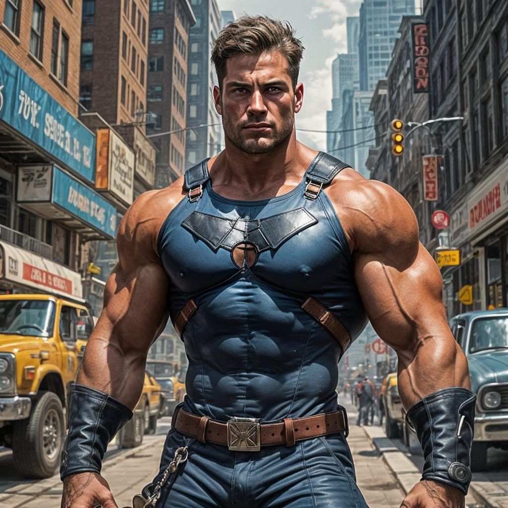 Muscular Male Hero in Comic Book Style