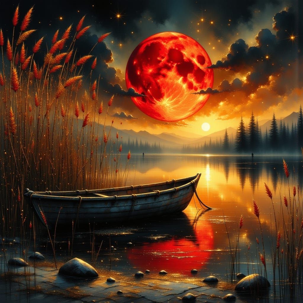 Golden Serenity Beneath a Blood Moon