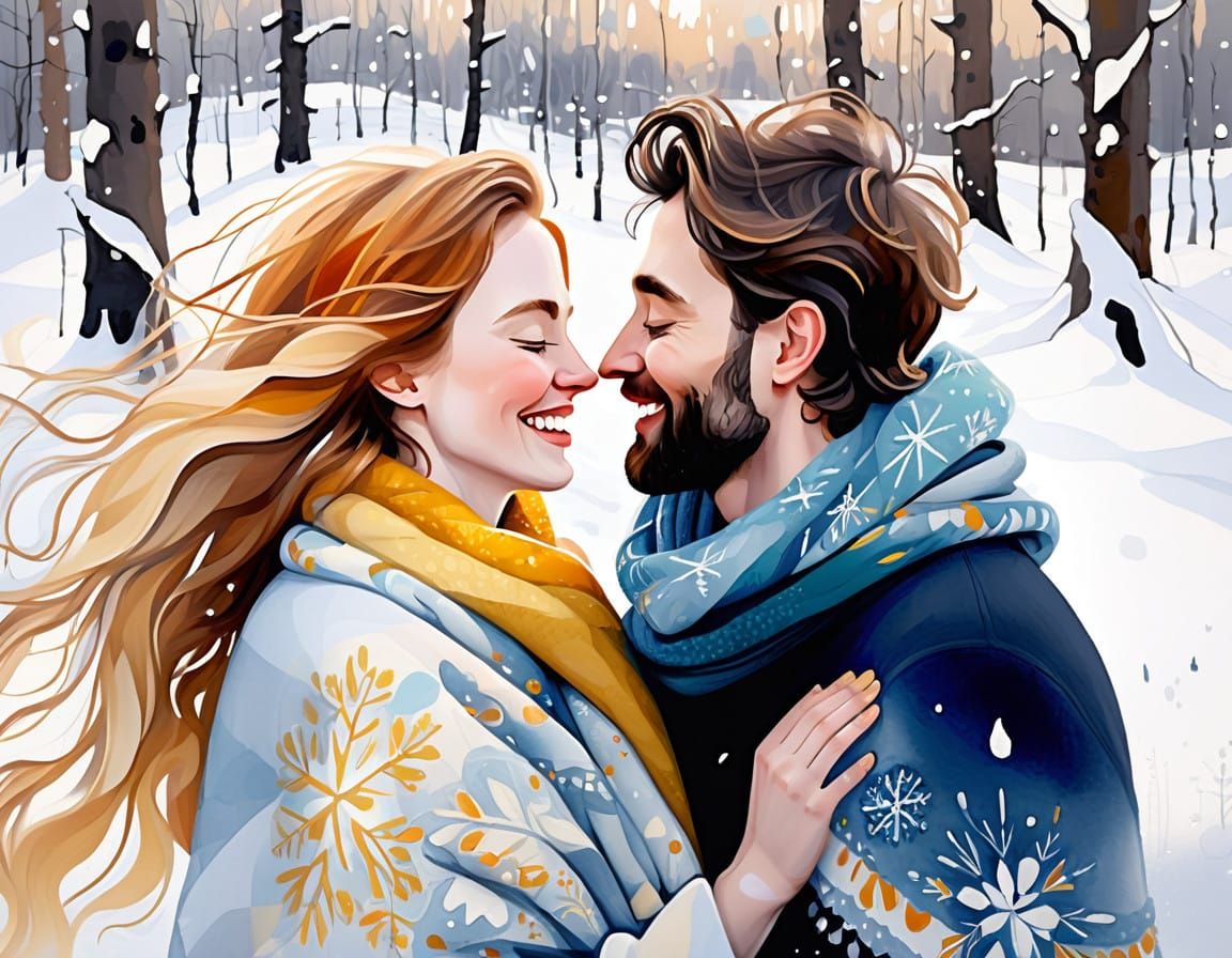 Whimsical Winter Couples in Serene Snowy Landscapes